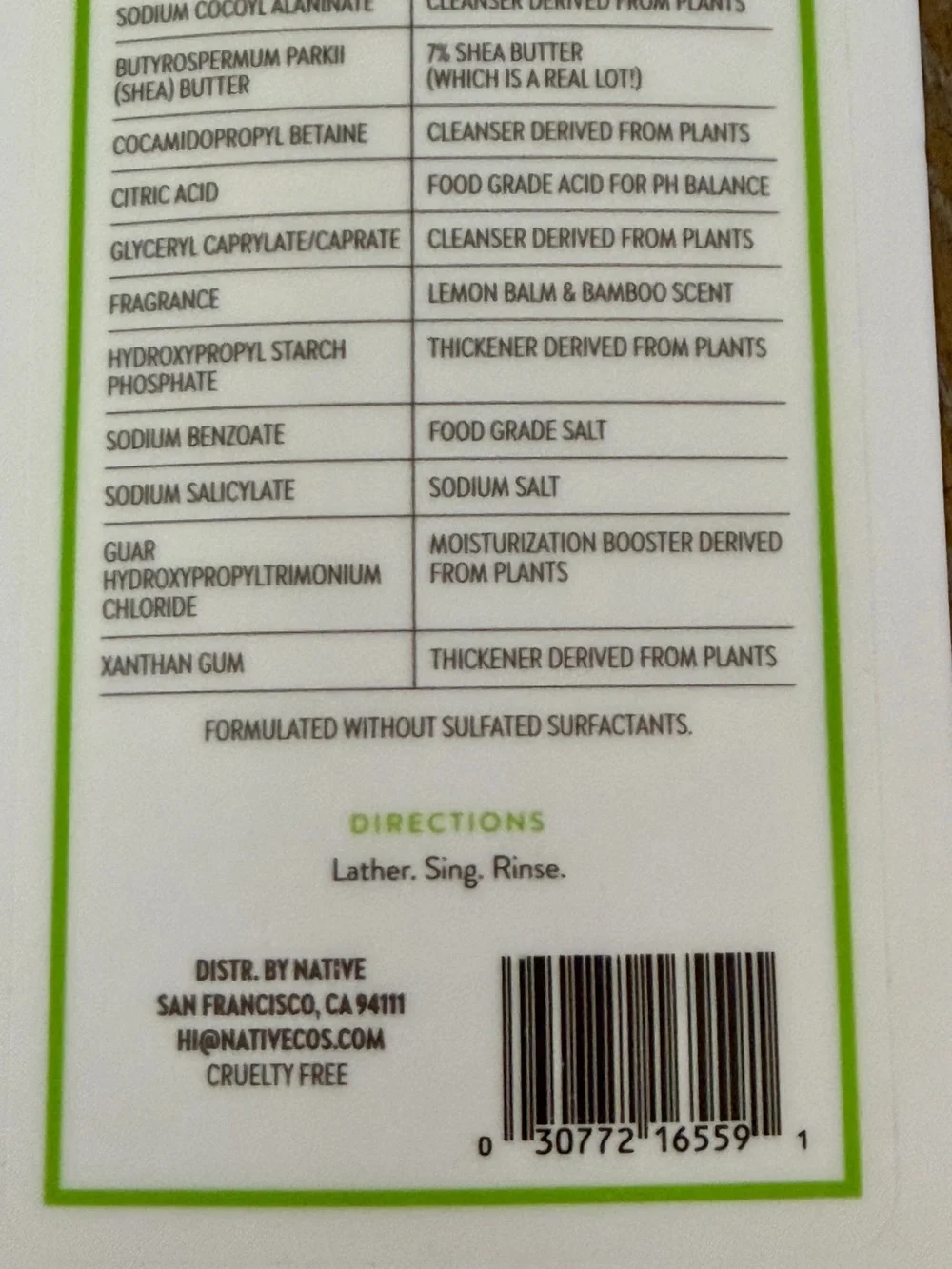 Native Lemon Balm & Bamboo Body Wash (White/Green)